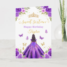 Tarjeta Sweet 16 Purple Princess African American Girl