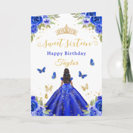 Tarjeta Sweet 16 Royal Blue Princess African American Girl