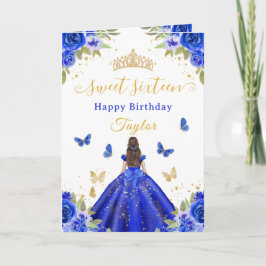 Tarjeta Sweet 16 Royal Blue Princess Brunette Girl