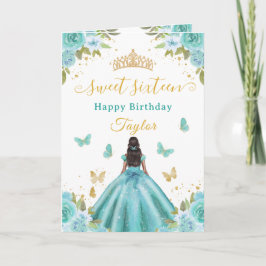 Tarjeta Sweet 16 Turquoise Princess African American Girl