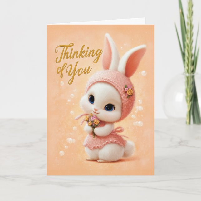 Tarjeta Sweet Baby Bunny in Peach Dress Thinking of You (Anverso)