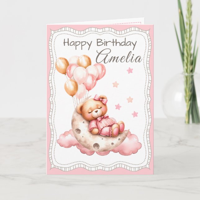 Tarjeta Sweet Bear on the Moon Birthday Card for Girl (Anverso)