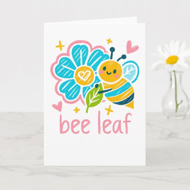 Tarjeta Sweet "Bee Leaf"  Believe Pun Inspirational Floral (Planta pequeña)