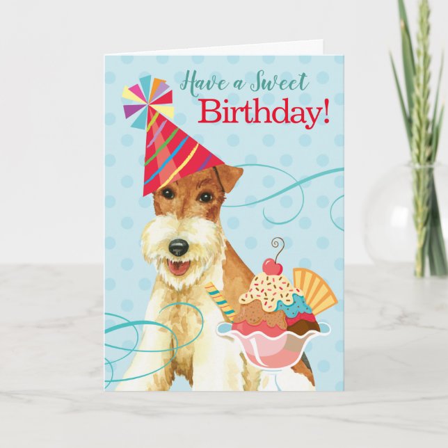 Tarjeta Sweet Birthday Wire Fox Terrier (Anverso)