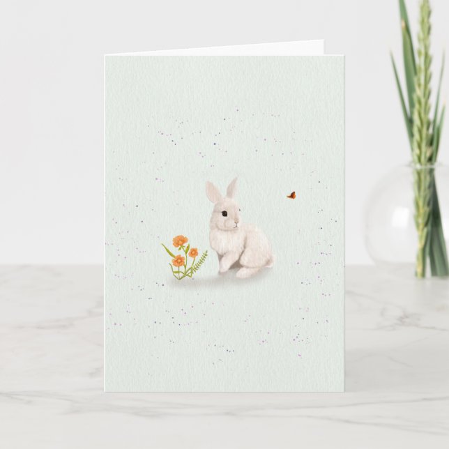 Tarjeta Sweet Bunny and Butterfly 5x7 Greeting Card  (Anverso)