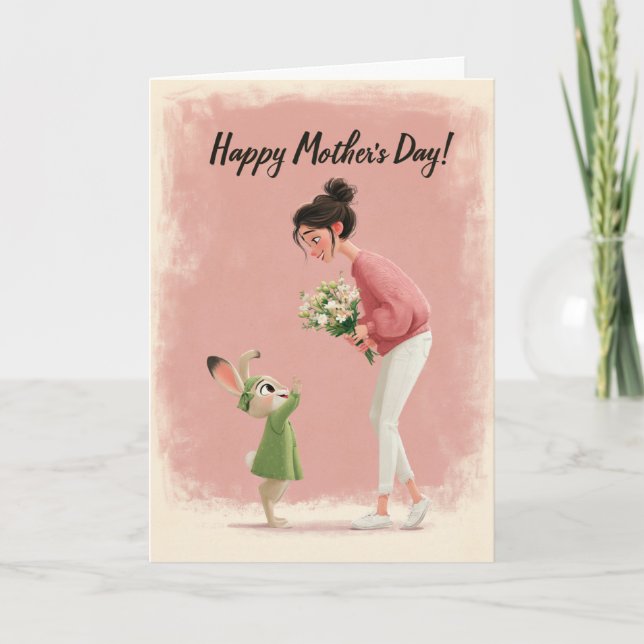 Tarjeta Sweet Bunny Reaching Up for Mom Mother’s Day Card (Anverso)