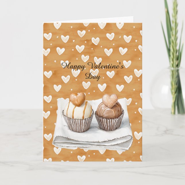 Tarjeta Sweet Caramel Cream Heart Cupcakes Love (Anverso)