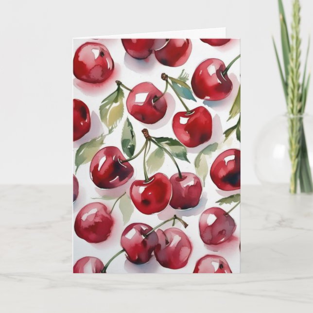 Tarjeta Sweet cherries colorful watercolor cherry art  (Anverso)