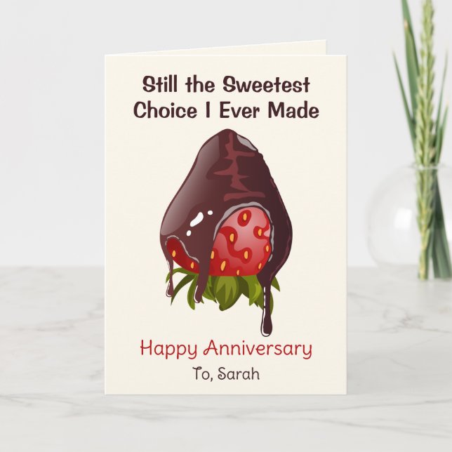 Tarjeta Sweet Chocolate Dip Strawberry Anniversary Photo (Anverso)