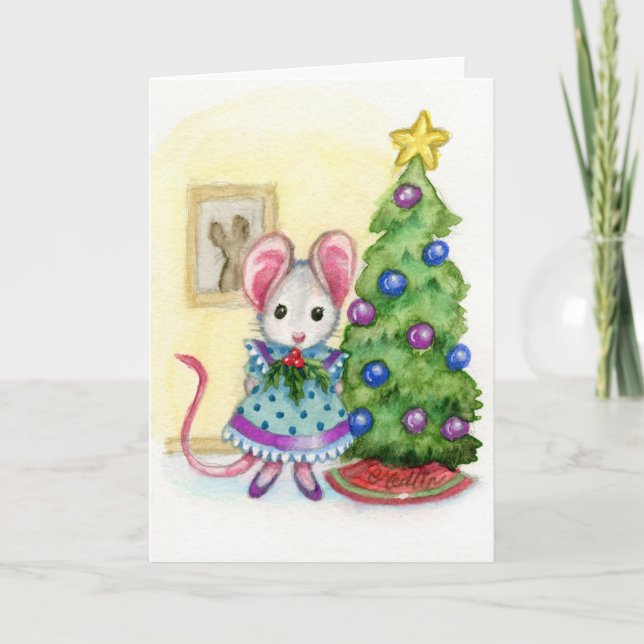 Tarjeta Sweet Christmas Tree Mouse Cute Holiday Card (Anverso)