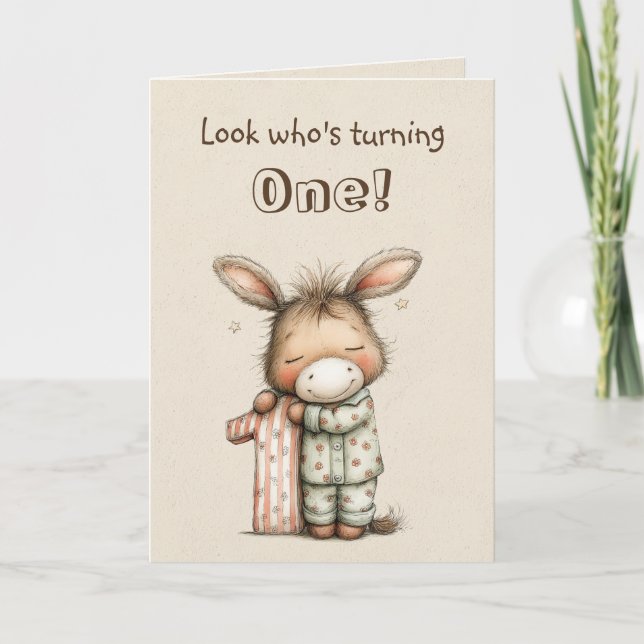 Tarjeta Sweet Donkey First Birthday for One Year Old (Anverso)