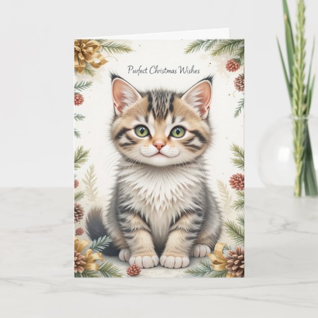 Tarjeta Sweet Kitten Floral Christmas Cute Pastel  (Anverso)