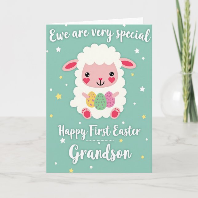 Tarjeta Sweet Lamb Easter Grandson Card (Anverso)