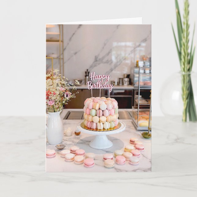 Tarjeta Sweet Macaron Cake Happy Birthday Card (Anverso)