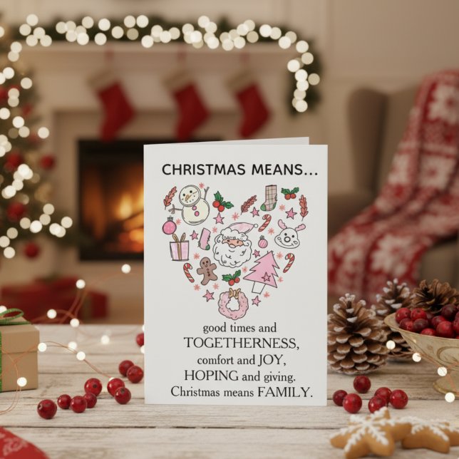 Tarjeta Sweet Pink Icons Heart Christmas Means Family Card (Subido por el creador)