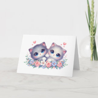 Tarjeta Sweet Snuggly Kitten Duo Floral Blank Greeting 
