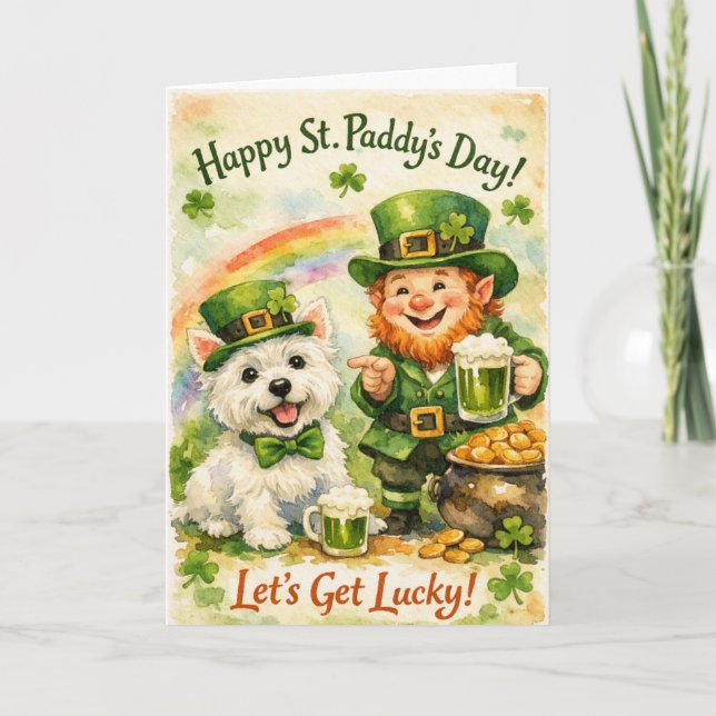 Tarjeta Sweet St. Patrick’s Day Westie & Leprechaun Card (Anverso)
