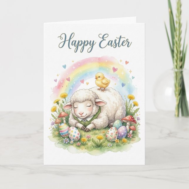 Tarjeta Sweet Watercolor Sheep Easter Card (Anverso)