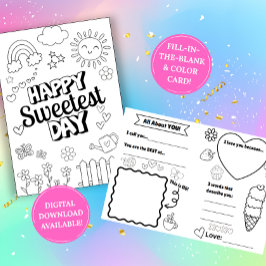 Tarjeta Sweetest Day Coloring Card: Fill-in-the-Blank