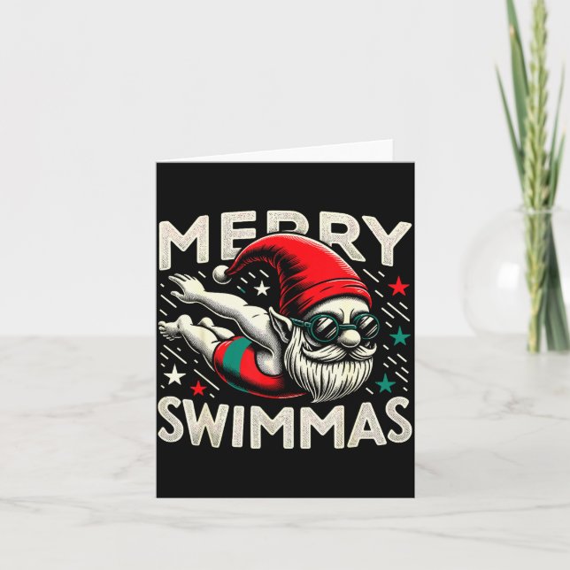 Tarjeta Swimming Gnome, Merry Swimmas, Swimmer Christmas  (Anverso)