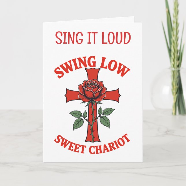 Tarjeta Swing Low Sweet Chariot Cross and Rose Motif (Anverso)