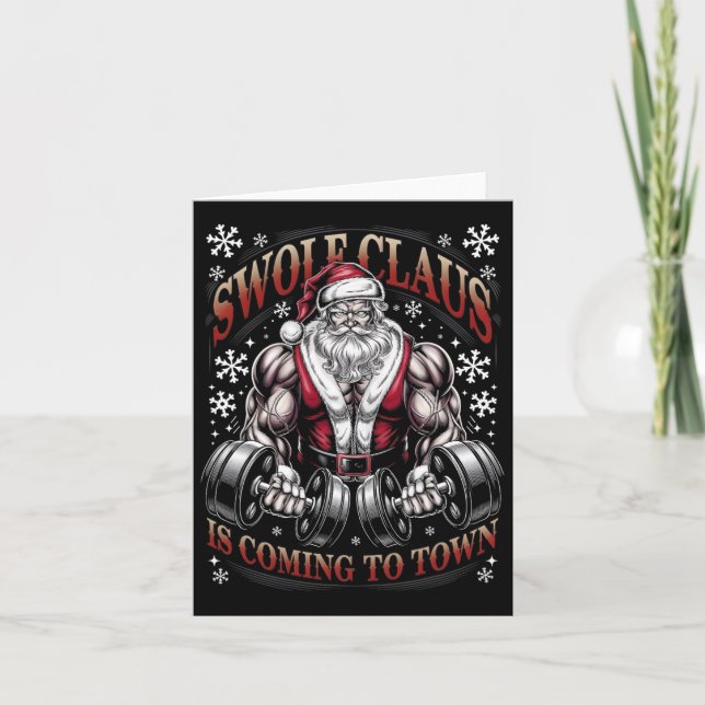 Tarjeta Swole Claus viene a la ciudad Santa Navidad Gimnas (Anverso)