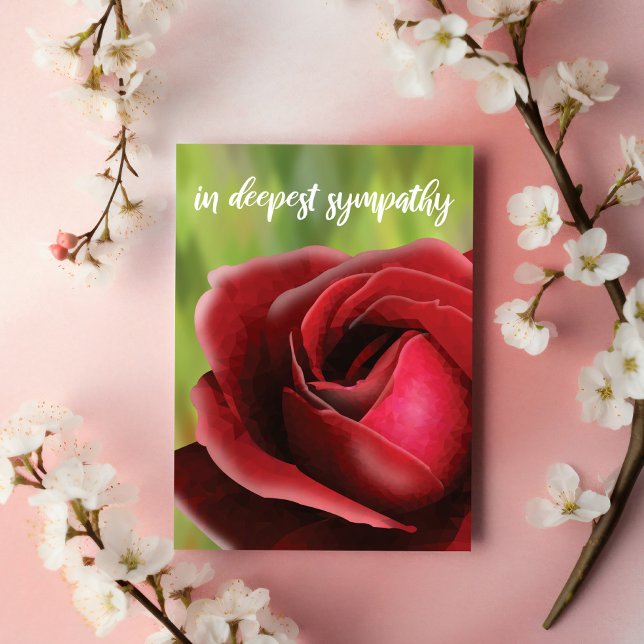 Tarjeta Sympathy Card: Deep Red Rose Customizeable (In Deepest Sympathy. A modern, dignified expression of lasting love.)