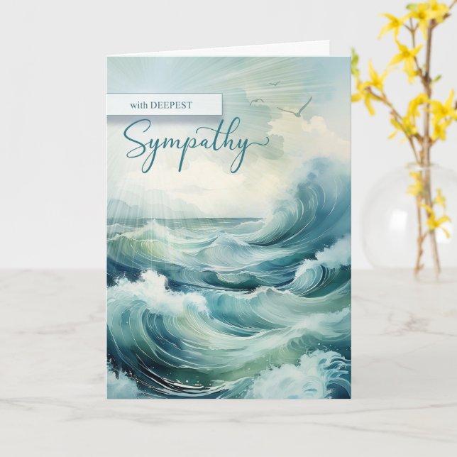 Tarjeta Sympathy Crashing Ocean Waves and Seagulls (flor amarilla)