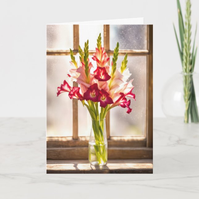 Tarjeta Sympathy Gladiolus Bouquet In a Sunny Window (Anverso)