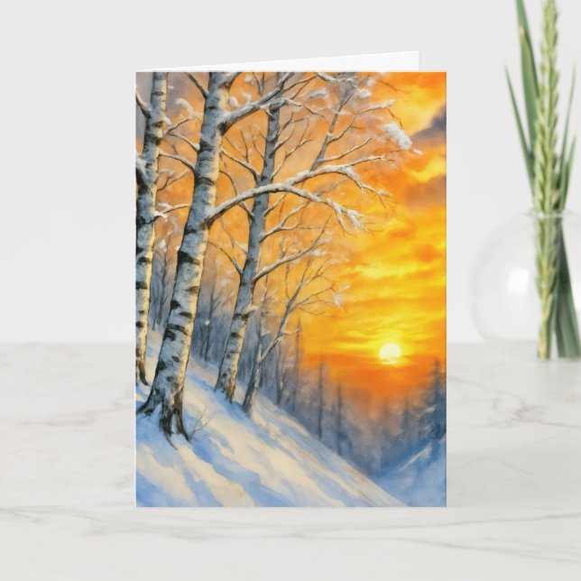 Tarjeta Sympathy Watercolor Winter Birch Trees  (Anverso)