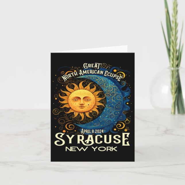 Tarjeta Syracuse New York 2024 Eclipse Solar Total Celesti (Anverso)