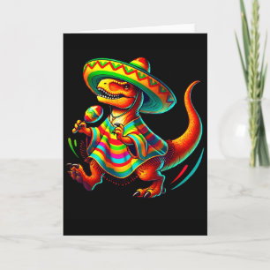 Tarjeta T-rex bailando maracas cinco de mayo mexicano