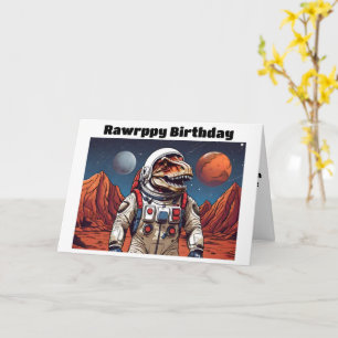 Tarjeta T-Rex con traje espacial en Marte