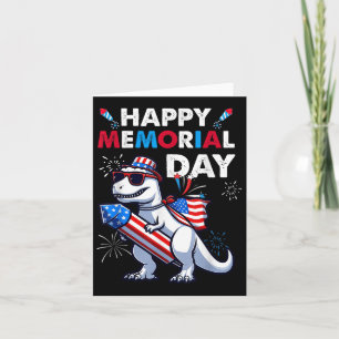 Tarjeta T Rex Dinosaur Feliz Día de los Caídos 4 de Julio