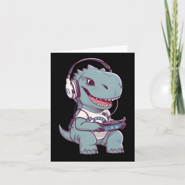 Tarjeta T. Rex-dinosaur Jugando Videojuego Juegos Jugador  (Anverso)