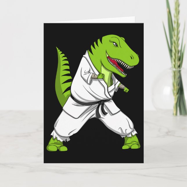 Tarjeta T-rex Dinosaur Karate Kickboxing Artes Marciales J (Anverso)