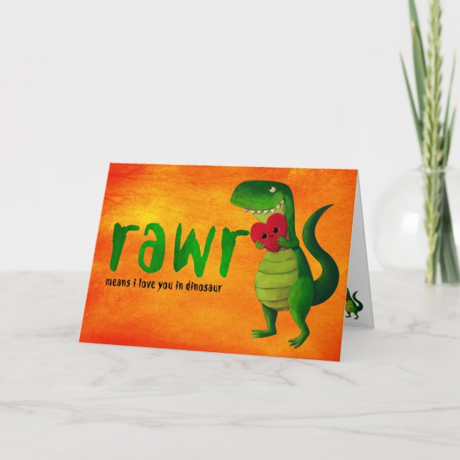 Tarjeta T-Rex Dinosaur Romántico RAWR (Anverso)