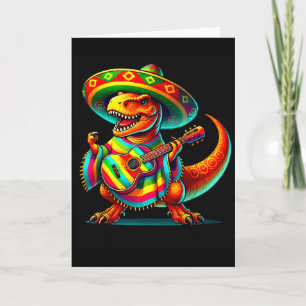 Tarjeta T-rex dinosaur tocando guitarra cinco de mayo mexi