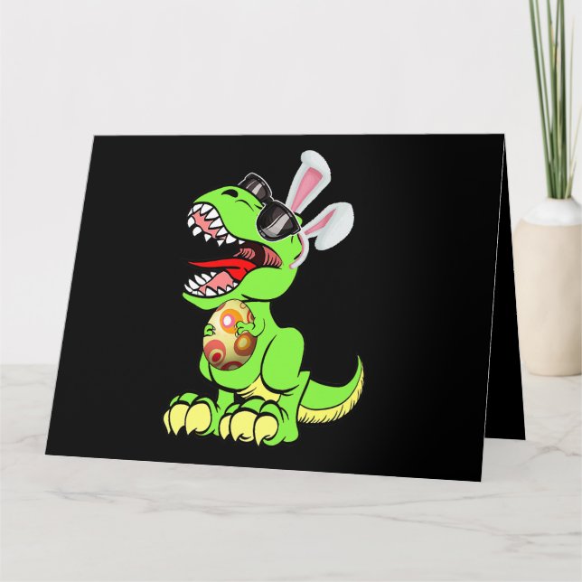 Tarjeta T Rex Easter Bunny Funny Dinosaur Bodega Cesta (Anverso)
