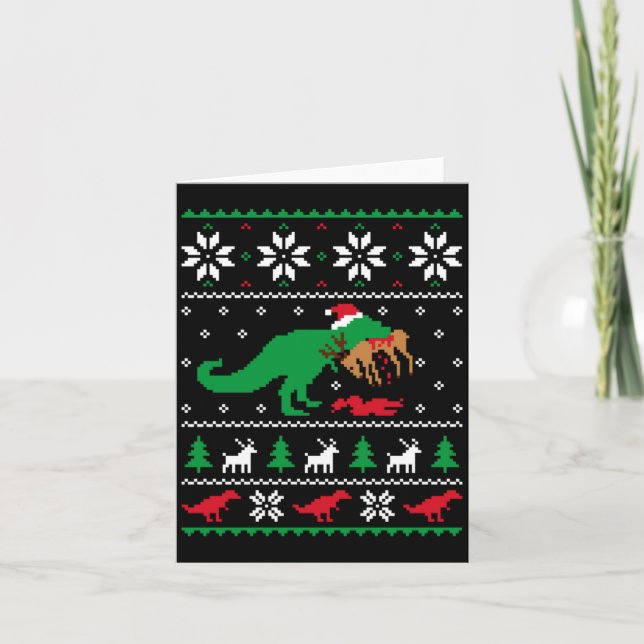 Tarjeta T Rex Eating Reindeer Funny Dinosaur Christmas Ugl (Anverso)