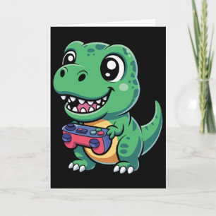 Tarjeta T-Rex Feliz Con Controlador De Juego Cute Gamer Di
