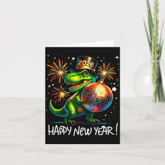 Tarjeta T Rex Happy New Year 2026 Disco Ball Fireworks Tee
