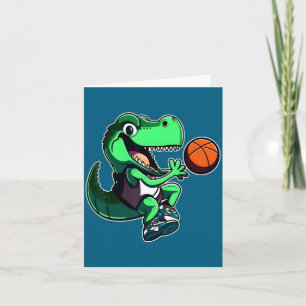 Tarjeta T rex jugando baloncesto entrenador dino trex rex