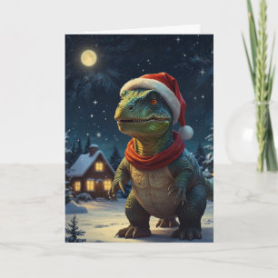 Tarjeta T-Rex Noche Estrellada Dinosaurio Navidad Texto Pe