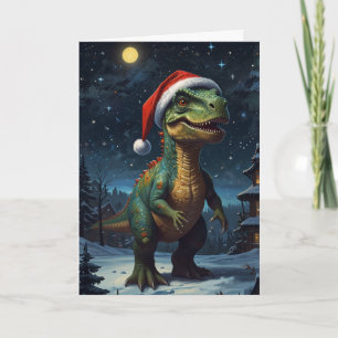 Tarjeta T-Rex Noche Estrellada Navidad Dinosaurio Personal