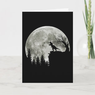 Tarjeta t-rex roar on mountain halloween moon