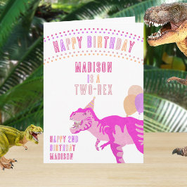 Tarjeta T-Rex Rosa Cualquier Edad Dinosaurio Feliz Cumplea