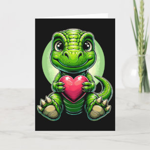 Tarjeta T-rex sosteniendo corazón Día de San Valentín Dino