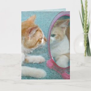 Tarjeta tabby cat en el espejo para envejecer