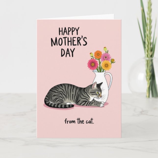 Tarjeta Tabby Cat Mothers Day Floral Card (Anverso)